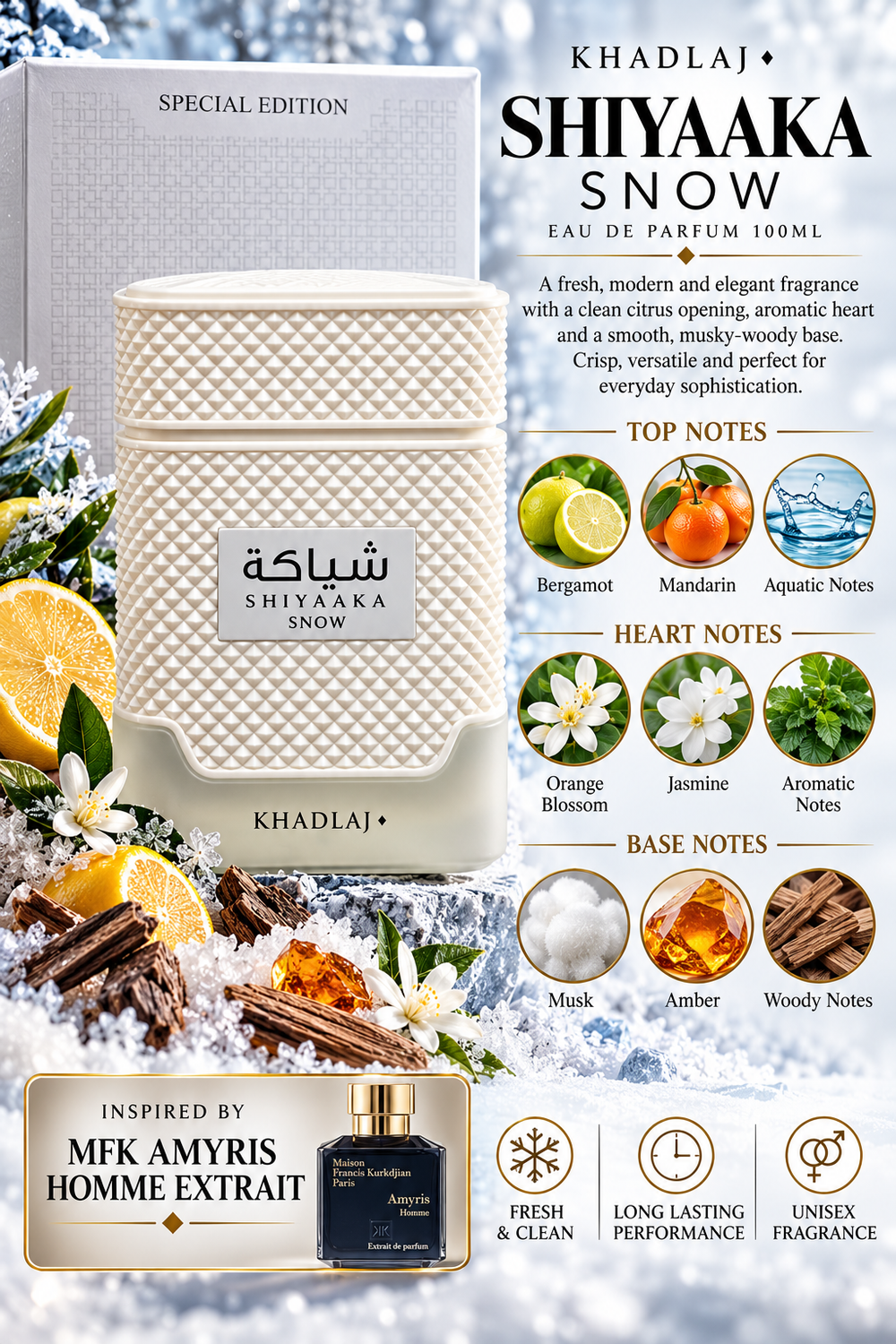 Khadlaj Shiyaaka Snow Eau de Parfum 100ml